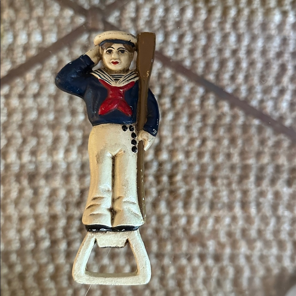 Vintage Cast Iron Metal Hand Painted Sailor Bottle Opener